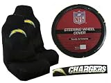 A Set of 2 Universal-Fit NFL Front Bucket Seat Covers and Comfort Grip Steering Wheel Cover - San Diego Chargers