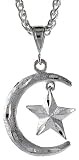 Sterling Silver 1 1/4 (32 mm) Diamond Cut Crescent Moon and Star Pendant
