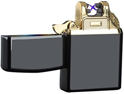 Rechargable Electronic Pulse Arc Cigarette Lighter, Double Arc Cigar Lighter , Metal Lighter with 2.1 USB Charging Cable, Windproof, Flameless, No Gas, Souvenir, Men Gift, Environmental(Black Ice)