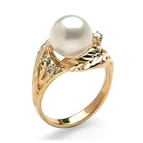 South Sea White Pearl Ring with Diamond in 14K Yellow Gold