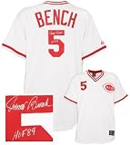 Johnny Bench signed Cincinnati Reds 1975 Cooperstown Authentic White Majestic Jersey HOF 89