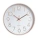 Foxtop Modern Wall Clock, Silent Non-Ticking Quartz Decorative Battery Operated Wall Clock for Living Room Home Office School w Rose Gold Plastic Frame Glass Cover (12 inch, Arabic Numeral)