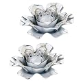 2 Pc Glass Rose Votive Holders - Silver/ White