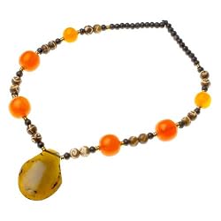 Nvie's Honey Dew Resin Pendant Necklace Swirly Tibetan Beads
