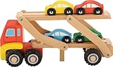 Auto-Transporter mit 4 Auto´s in bunten Farben aus Holz / 29 x 10 x 10 cm / für Kinder ab 12 Monate