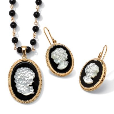 Childrens Toyshop  Jewelry : 2-Piece Onyx 18k/Sterling Silver Cameo Set
