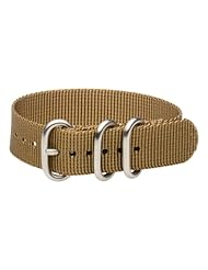 24mm Premium 3-ring Urban (Stainless Steel) Solid Desert Tan Military Style Nylon Watch Strap - Fits All Watches!!!