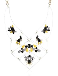 Multi-Color Accented Clear Lucite Bib Statement Goldtone Necklace, 16"+3" Extender