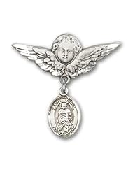 Sterling Silver Baby Badge with St. Daniel Charm and Angel with Wings Badge Pin