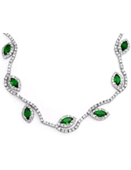 Bling Jewelry Emerald Color Marquise Cubic Zirconia Leaf Vine Necklace