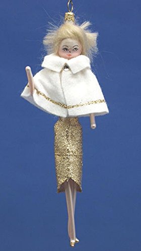 De Carlini Blonde in White with Gold Accents Italian Mouthblown Glass Christmas Ornament De Carlini Blonde in White with Gold Accents Italian Mouthblown Glass Christmas Ornament