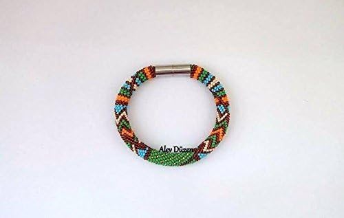 Green Orange Design Bead Crochet Bracelet / Handmade Crochet Bracelet / Bead Crochet Bracelet