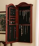 Wall-Mounted Curved Top Jewelry Cabinet with Mirror - Burgundy Finish