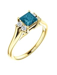 18K Yellow Gold 5.00x5.00mm Princess Cut London Blue Topaz and Diamond Ring -- LIFETIME WARRANTY