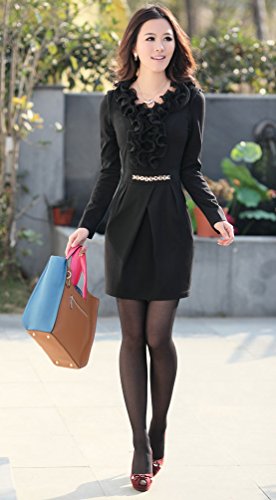 ワンピース ニット 長袖 結婚式 フリル レース 花柄 エレガント スカート スーツ エレガンス キュート カジュアル パーティ ２次会 レディース 秋物 冬物 可愛いスカーフ付き R255