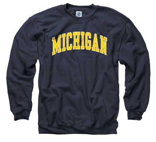 Michigan Wolverines Adult Classic Arch Crewneck Sweatshirt (Navy, Small)