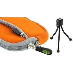 Sleeve Case (Orange) and Tripod for Sony Cybershot DSCT5 Digital Camera Silver