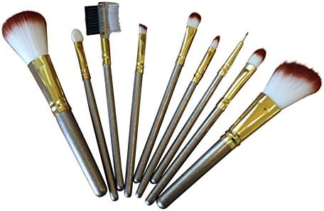 9 Piece Professional Makeup Brush Set with Pouch Animal Friendly Synthetic Hair Pouch Pu Leather Powder Brush Angled Blush Brush Eye Shadow Brush Concealer Brush Angled Eyebrow Brush Sponge Eye Shadow Brush Lip Brush Eyeliner Brush Double Eyebrow Brush
