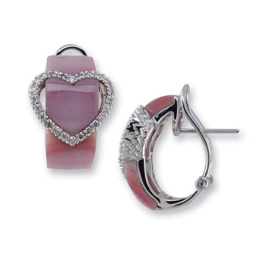 14K White Gold Diamond and Pink Mother of Pearl Earrings