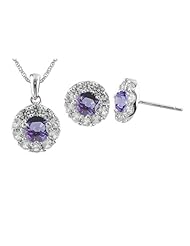 925 Sterling Silver 9.3mm Round Tanzanite and White Topaz Pendant and Earrings Set