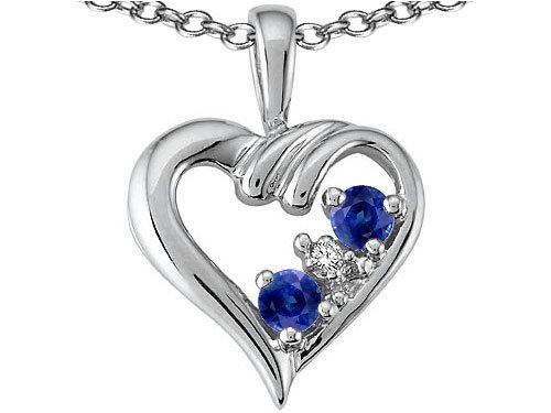0.21 cttw Genuine Sapphire and Diamond Heart Pendant - 14kt White or Yellow Gold