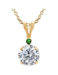1.02 Ct Round H/I Diamond Green Diamond 14K Yellow Gold Pendant