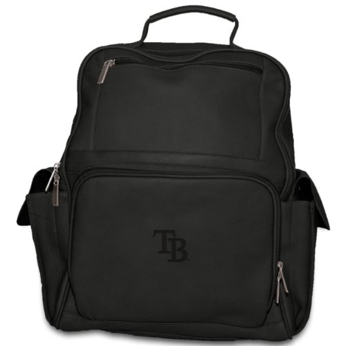 MLB Tampa Bay Rays Black Leather Computer Backpack