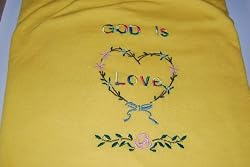 Embroidered Yellow T with God is Love in Multi-color Thread Adult-L