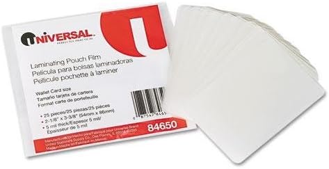 Universal 84650 Clear Laminating Pouches, 5 mil, 2 1/8 x 3 3/8, Business Card Style, 25/Pack