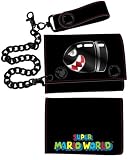 Nintendo Video Game Leather Wallet - Black Bullet Metal Badge Tri-fold W/ Chain