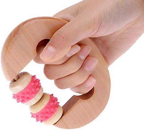 Mini 2-Wheel Portable Handheld Manual Wooden Handle Roller Massager Rolling to Massage Arms Legs Thighs Foot