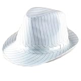 NEW WHITE PINSTRIPE FEDORA TRILBY BELT GANGSTER HAT CAP