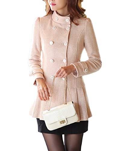 冬春物 エレガントスリムダブルブレストウールコート ヌードカラー カジュアル フォーマル 通勤 通学 オリジナルアクセサリー付属 lpsc000337