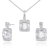 Designed just for You!! Radiant Cut White CZ Pendant Earrings Set in Sterling Silver Rhodium Finish