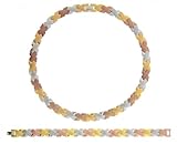 Women's Stainless Steel Tri-Colored Criss-Cross Bracelet and Necklace Set, 17