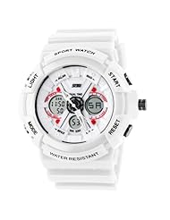New Unisex Fashion Sport Watch Analog/Digital Water Resist Dual Time Multifunction Alarm Led Womens Mens Wristwatch 6 Colours Option 0966 (White)