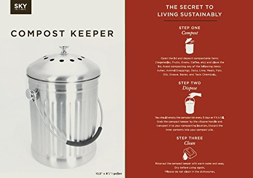 Stainless Steel Kitchen Countertop Compost Bin With Silicone Grip