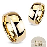 316L Stainless Steel Gold IP 6mm Wide Glossy Mirror Polished Traditional Wedding Band Ring - 6mm Width - Sizes: 6-13