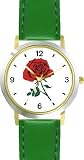 41 1d%2B7gPJL. SL160  Red Rose   Flower   WATCHBUDDY® DELUXE TWO TONE THEME WATCH   Arabic Numbers   Green Leather Strap Childrens Size Small