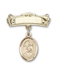 Gold Filled Baby Badge with St. Kevin Charm and Arched Polished Badge Pin