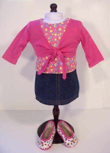 Pink Dot Skirt Set & Shoes Doll Clothes for 18 inch Dolls, and American Girl Doll