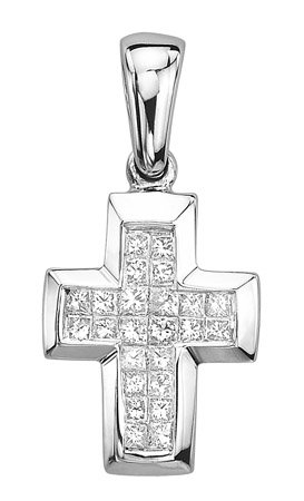 14K White Gold Diamond Cross Pendant