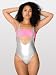 American Apparel Shiny Suspender Swimsuit Medium-Lam&Atilde;&copy; Silver