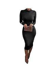 Sexy Knee Length Long Sleeves Cotton Stretchy Turtleneck Bandage Dress/Bodycon Dress/Club Dress/Party Dress/Wedding Dress/Midi Dress 
