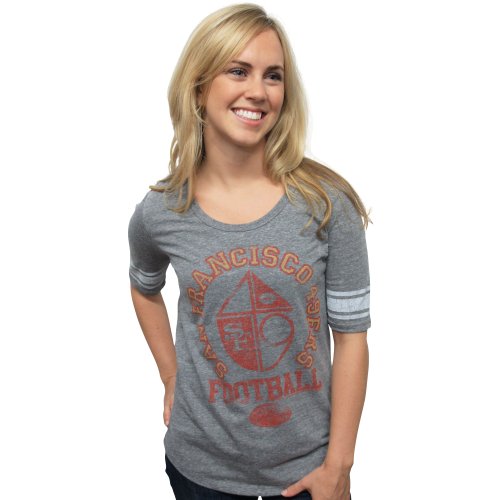 Junk Food Clothing Women's San Francisco 49Ers Vintage Triblend Short Sleeve Crew,Steel ,Large