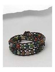 Leather Semi GemStone Beads Bracelet In White Base