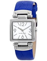 Nine West Womens NW/1589WTBL Rectangular Silver-Tone Case Blue Strap Watch