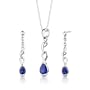 Sterling Silver Pear Shape Sapphire Pendant Earrings and 18 inch Necklace Set