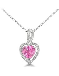 Created Pink Sapphire & Diamond Heart Pendant in Sterling Silver