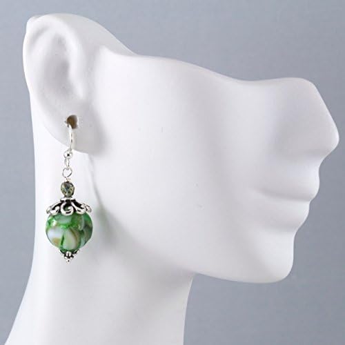 Big Bold Green Antique Silver Plated Hook Drop Earrings